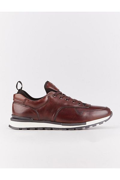 Cabani Genuine Leather Brown Lace-Up Men's Sports Shoes