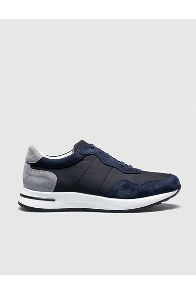 Cabani Genuine Leather Navy Blue Lace-Up Men's Sports Shoes