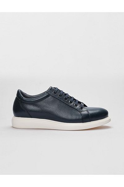 Cabani Genuine Leather Navy Blue Lace-Up Men's Sports Shoes