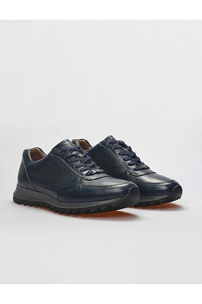 Cabani Genuine Leather Navy Blue Lace-Up Men's Sports Shoes