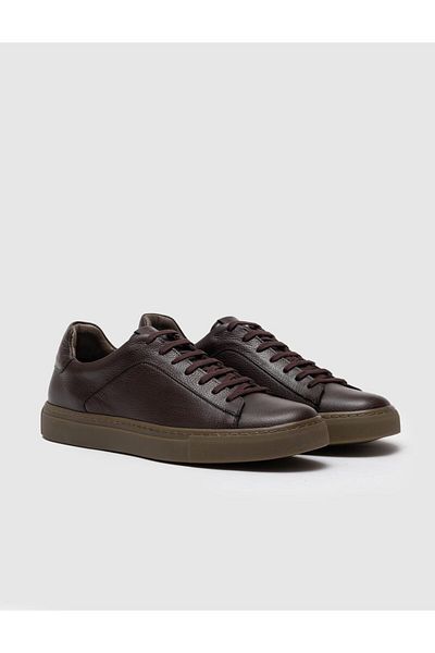 Cabani Genuine Leather Brown Lace-Up Men's Sports Shoes