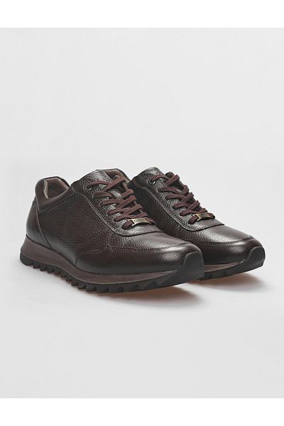 Cabani Genuine Leather Brown Lace-Up Men's Sports Shoes