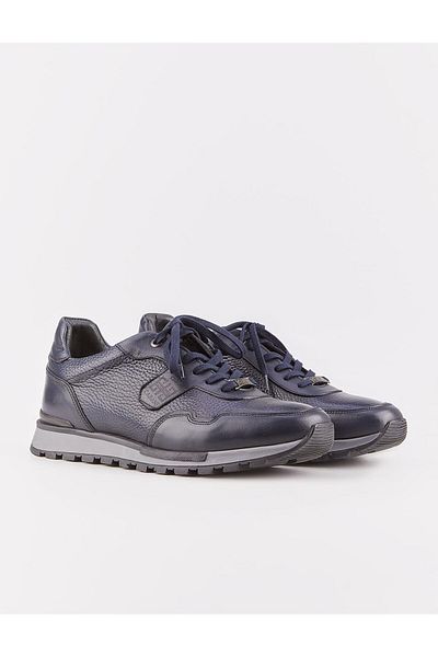 Cabani Specially Designed Genuine Leather Navy Blue Lace-Up Men's Sports Shoes