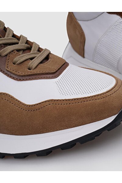 Cabani White Tan Suede 100% Genuine Leather Men's Sneakers - Lace-up