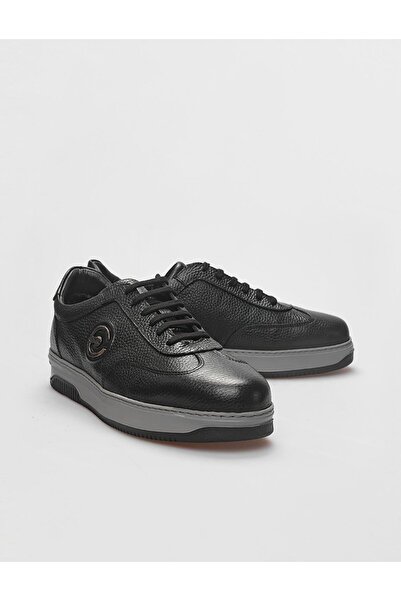 Cabani Ανδρικά αθλητικά παπούτσια από γνήσιο δέρμα με μαύρη γούνα με κορδόνια