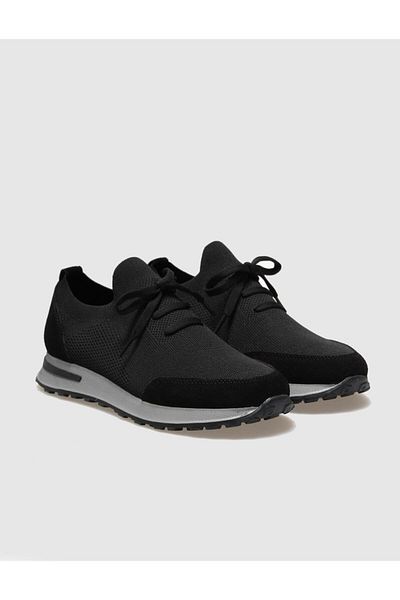 Cabani Knitwear Black Lace-Up Men's Sports Shoes