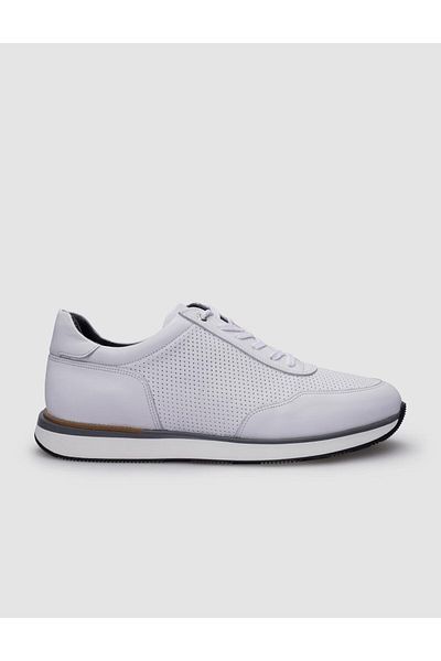 Cabani Men's Sneakers - 100% Genuine Leather, White, Lace-up