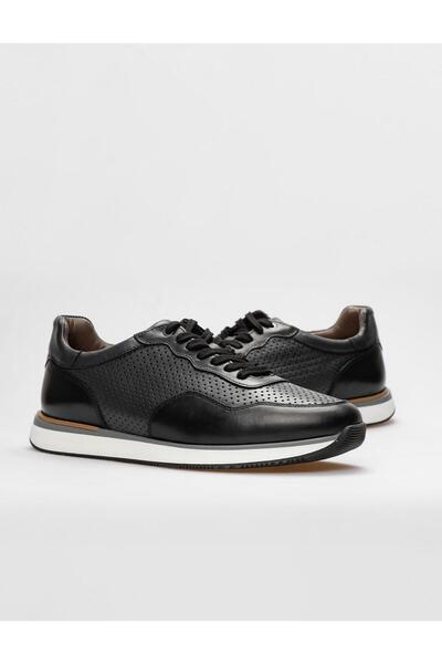 Cabani Ανδρικά αθλητικά παπούτσια από γνήσιο δέρμα μαύρα Lace-Up