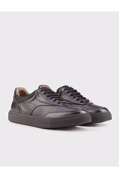Cabani Genuine Leather Black Lace-Up Men's Sports Shoes