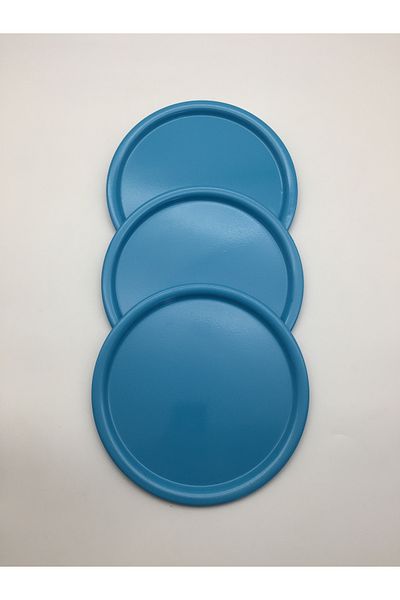 Fiyakalı Ürünler Atölyesi 3-Piece Metal Turquoise Single Decorative Tea, Coffee and Cake Service Presentation Tray 22cm