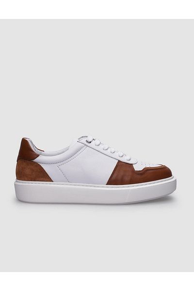 Cabani White Tan 100% Genuine Leather Men's Sneakers