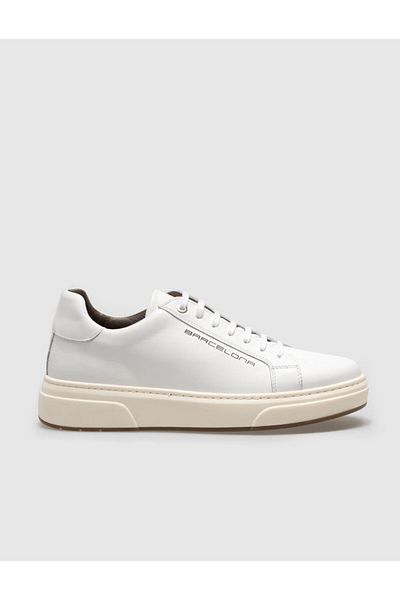 Cabani Genuine Leather White Lace-Up Men's Sports Shoes