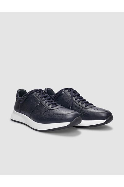 Cabani Genuine Leather Navy Blue Lace-Up Men's Sports Shoes