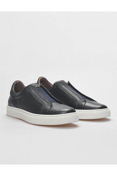 Cabani Genuine Leather Navy Blue Elastic Men's Sports Shoes