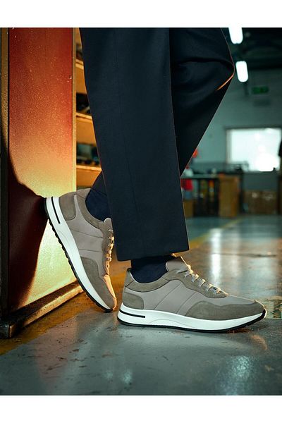 Cabani Genuine Leather Gray Lace-Up Men's Sports Shoes