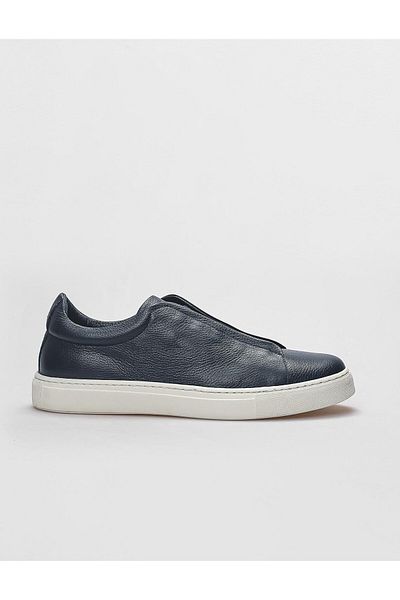 Cabani Genuine Leather Navy Blue Elastic Men's Sports Shoes