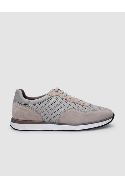 Cabani Beige Suede 100% Genuine Leather Men's Sneakers - Lace-up
