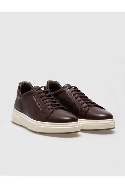 Cabani Genuine Leather Brown Lace-Up Men's Sports Shoes