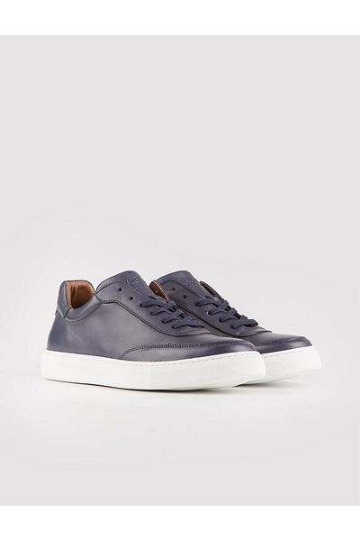 Cabani White Sole Genuine Leather Navy Blue Lace-Up Men's Sports Shoes
