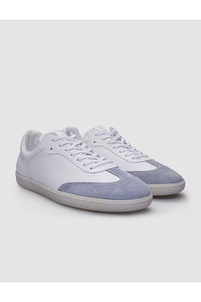 Cabani Men's Sneakers - 100% Genuine Leather, White, Blue Suede and Lace-up