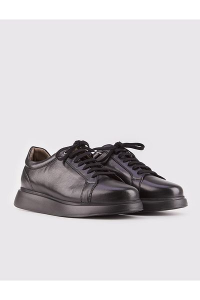 Cabani Genuine Leather Men's Sports Black Lace-Up Shoes