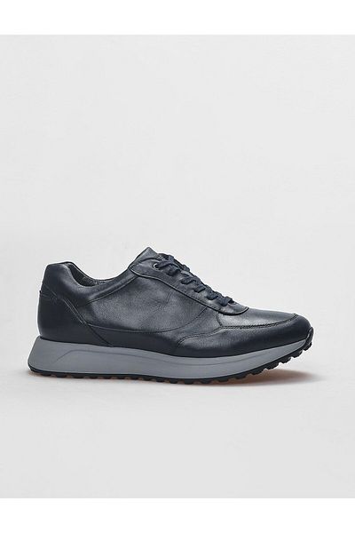Cabani Genuine Leather Navy Blue Lace-Up Men's Sports Shoes