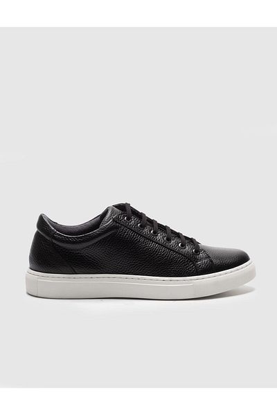 Cabani Genuine Leather Black Lace-Up Men's Sneakers