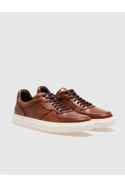 Cabani Genuine Leather Tan Lace-Up Men's Sports Shoes