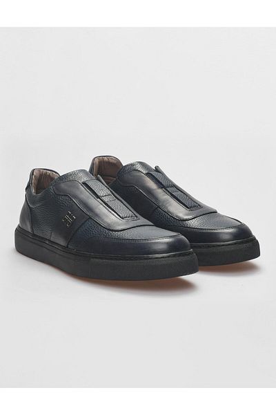 Cabani Navy Blue Genuine Leather Men's Sports Shoes