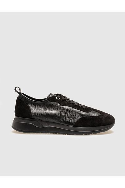Cabani Genuine Leather Black Suede Lace-Up Men's Sports Shoes