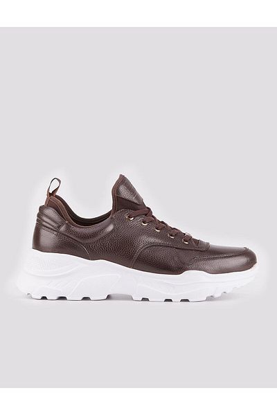 Cabani Genuine Leather Brown Laced High White Sole Sports Shoes