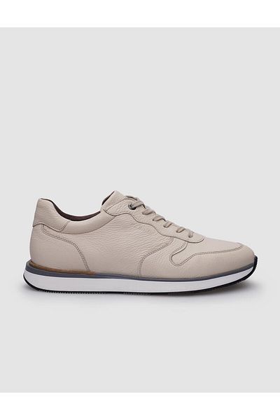 Cabani Beige Colored 100% Genuine Leather Men's Sneakers - Lace-up