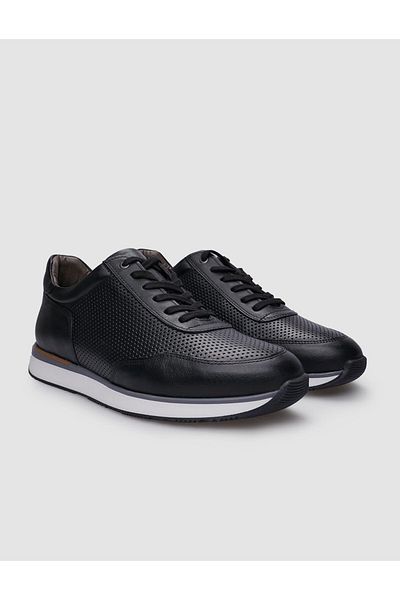 Cabani Black Genuine Leather - 100% Lace-Up Men's Sneakers