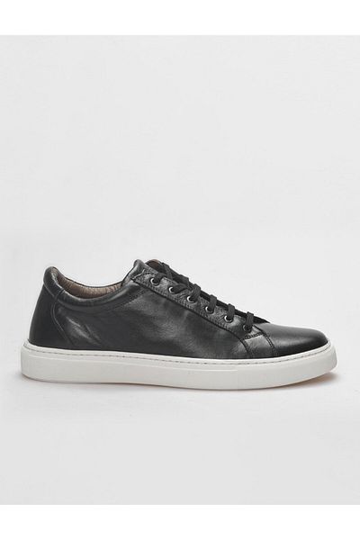Cabani Genuine Leather Black Lace-Up Men's Sports Shoes