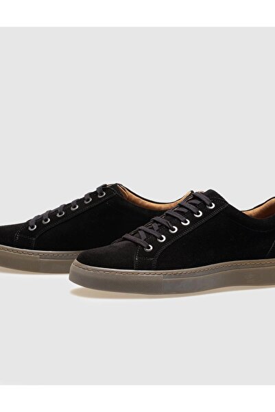 Cabani Hakiki Deri Siyah Süet Bağcıklı Erkek Spor Ayakkabı