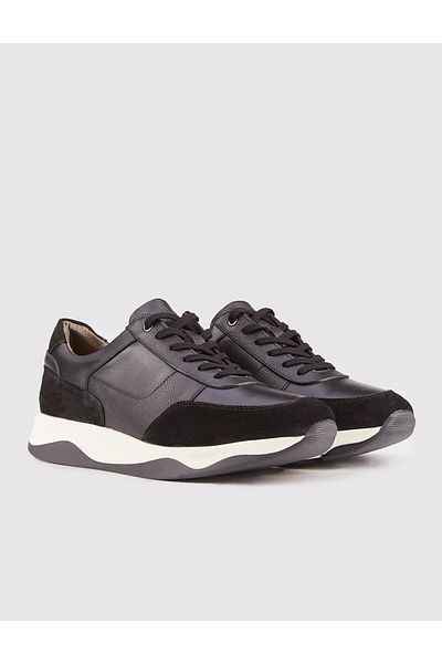 Cabani Light Rubber Sole Genuine Leather Black Men's Lace-Up Sports Shoes