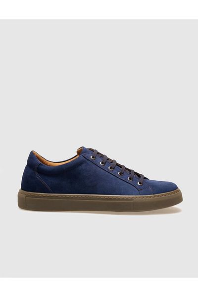 Cabani Genuine Leather Blue Suede Lace-Up Men's Sports Shoes