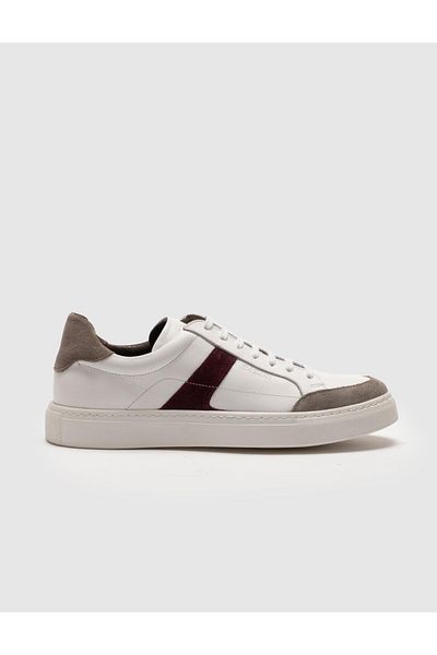 Cabani Genuine Leather White Lace-Up Men's Sports Shoes