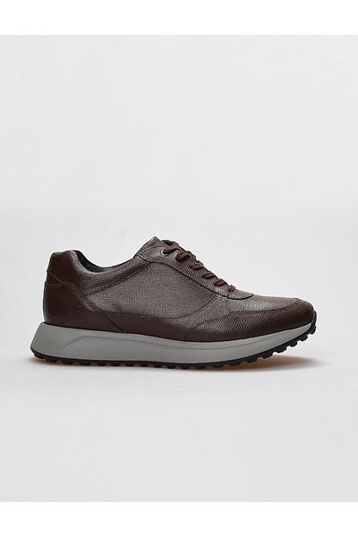 Cabani Genuine Leather Brown Lace-Up Men's Sports Shoes