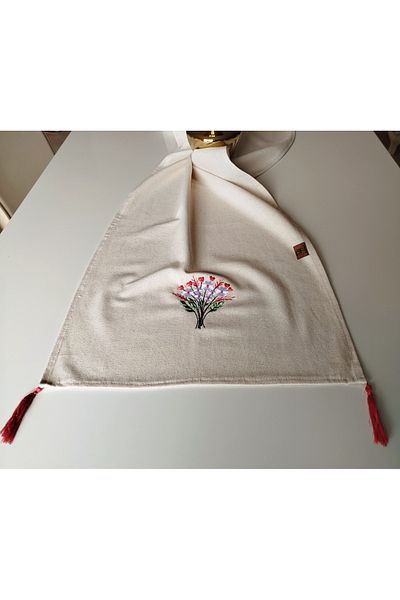 denizli hatırası Αυθεντικό Κεντητό Λινό Φούντα Raw Runner - 45x145 cm