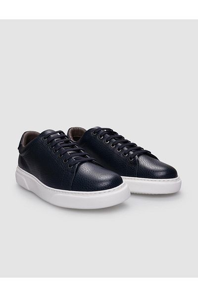 Cabani 100% Genuine Leather Navy Blue Lace-Up Men's Sports Shoes