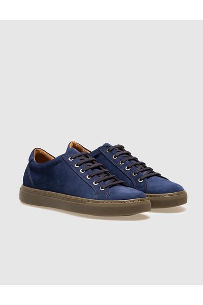 Cabani Genuine Leather Blue Suede Lace-Up Men's Sports Shoes