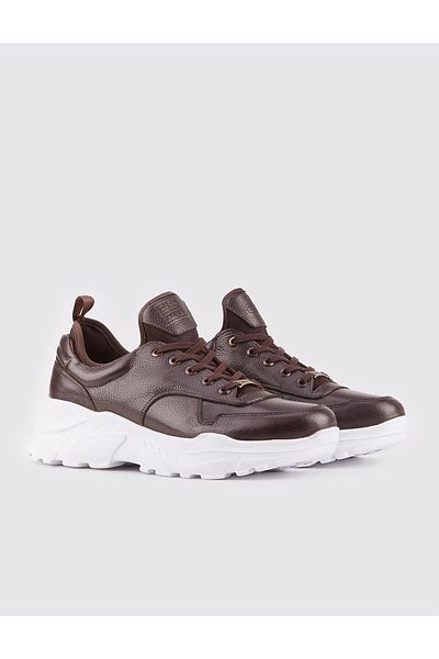 Cabani Genuine Leather Brown Laced High White Sole Sports Shoes