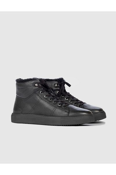 Cabani Genuine Leather Ready-Sole Black Fur Men's Casual Boots