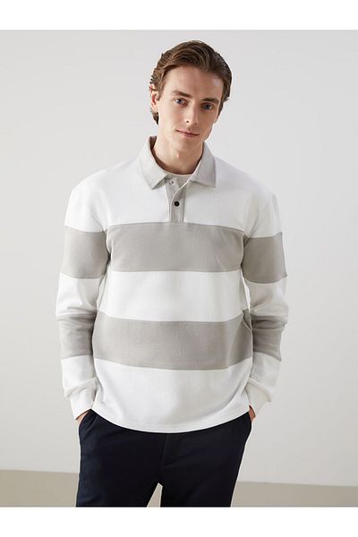 LC Waikiki Polo Neck Long Sleeve Striped Men's Sweatshirt