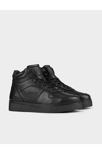 Cabani Genuine Leather Lace-Up Black Fur Men's Casual Boots