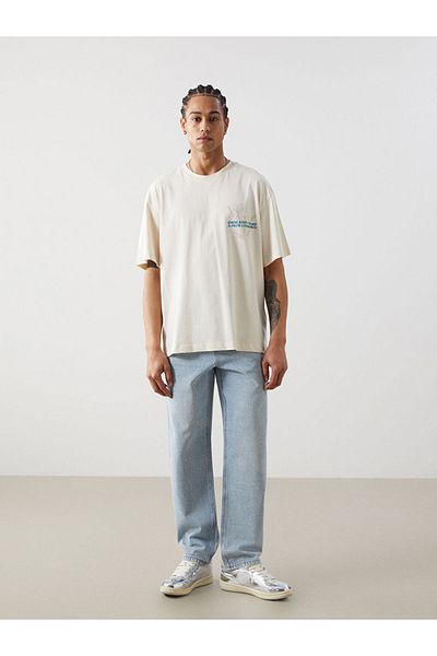 LC Waikiki New Season Crew Neck Κοντό μανίκι εμπριμέ χτενισμένο βαμβακερό ανδρικό Tisort - S55956Z8