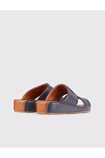 Cabani Men's Genuine Leather Navy Blue Slippers with Logo Accessories