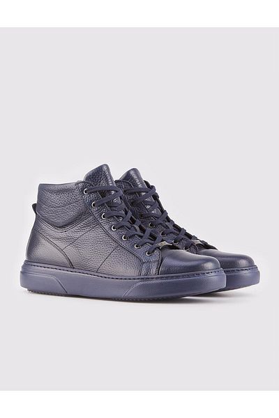 Cabani Lace-up Zippered Genuine Leather Navy Blue Men's Casual Boots