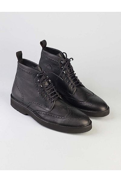 Cabani Men's Genuine Leather Ready Sole Black Lace-up Casual Boots